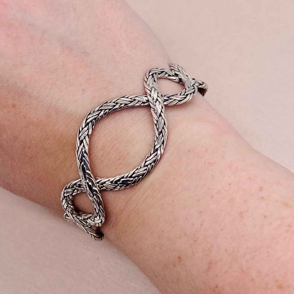 EUC Vintage Sterling Silver Open Hand Woven Braided Cuff Bracelet